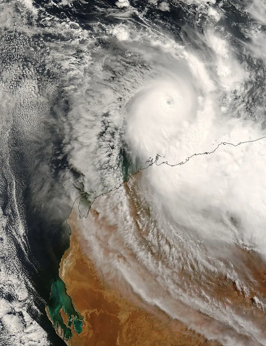 Satellite view of a tropical cyclone off the north-west Australian coast