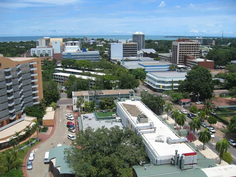 Aerial view of the Darwin CBD looking toward the harbour