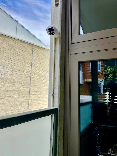 Exterior CCTV camera mounted on a building
